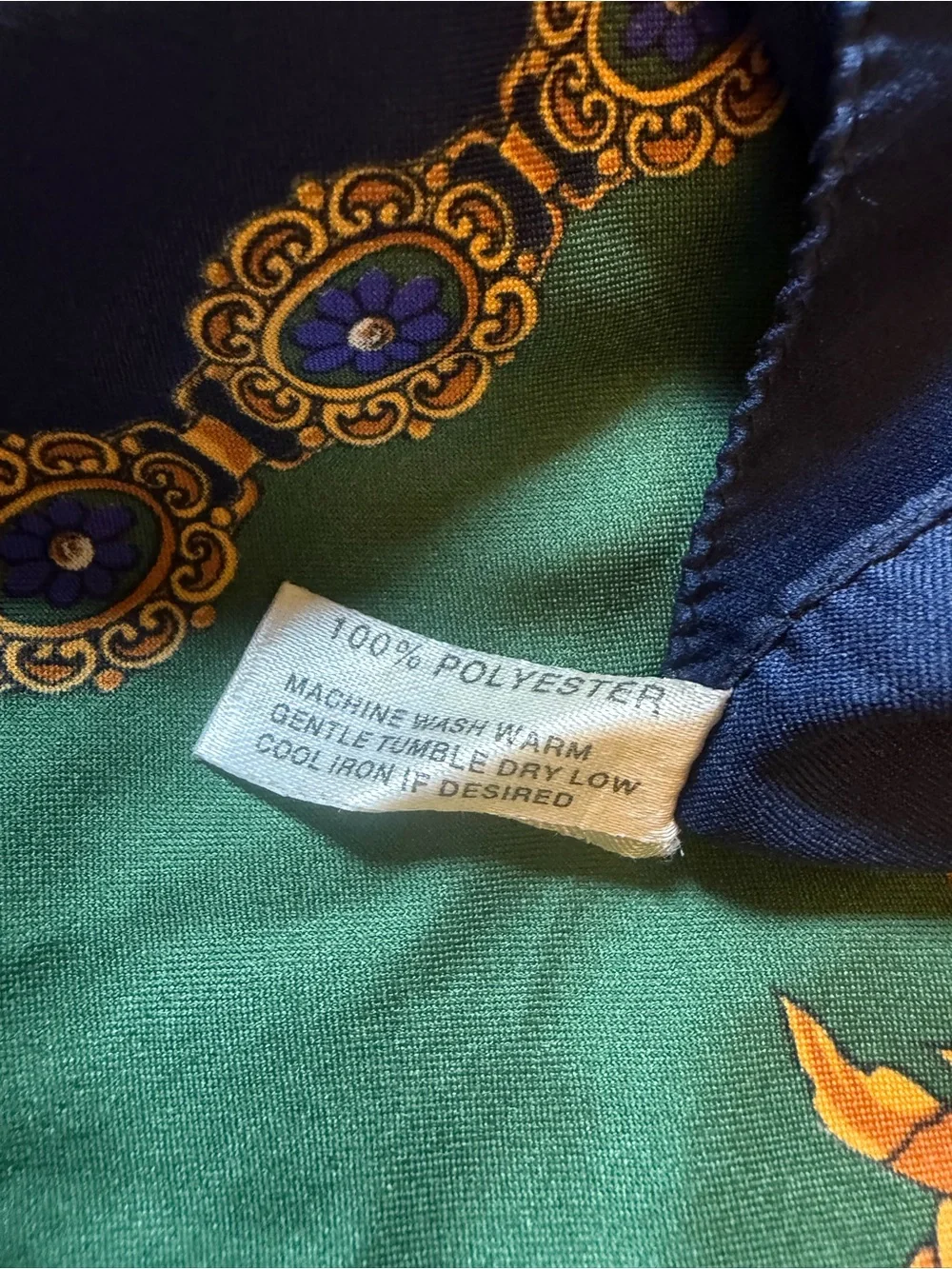Luxury Patterned polyester women’s scarf. Plaid in Green, Navy ornate.